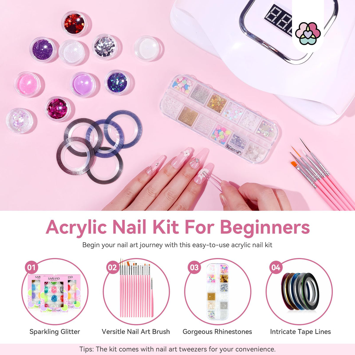 SAVILAND completed acrylic nails in lifestyle setting showcasing salon-quality finish