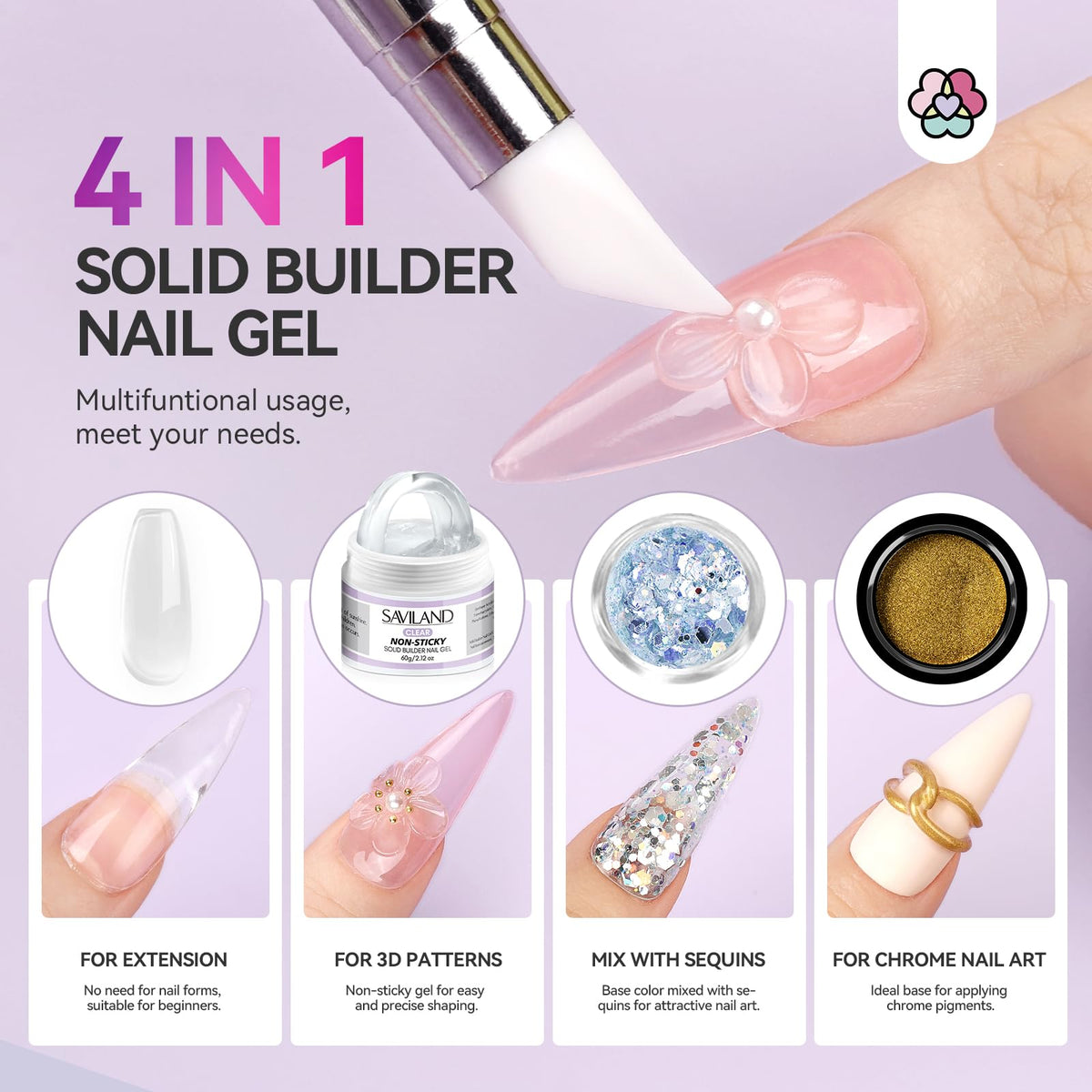 SAVILAND finished manicure showing chrome and sequin details to demonstrate salon-quality results
