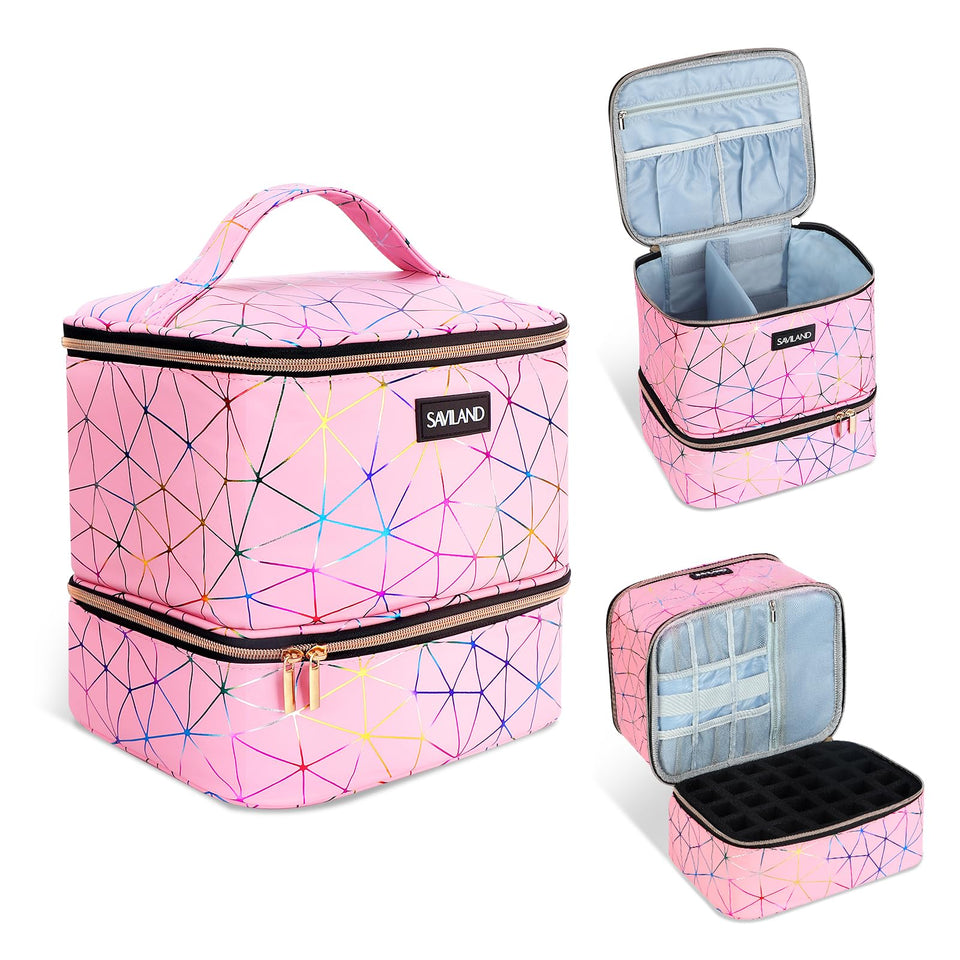 SAVILAND front-closed case showing holographic finish and travel-ready protection