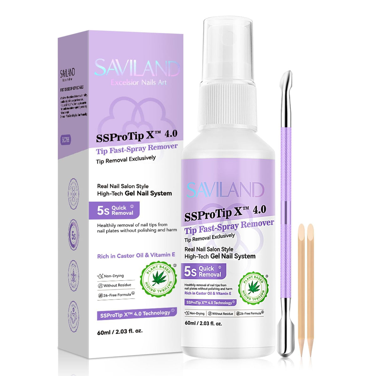 SAVILAND front packaging 60ml shows compact bottle and fast-removal benefit