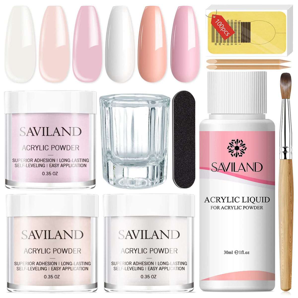 SAVILAND kit front packaging showing included powders liquids and tools for easy setup