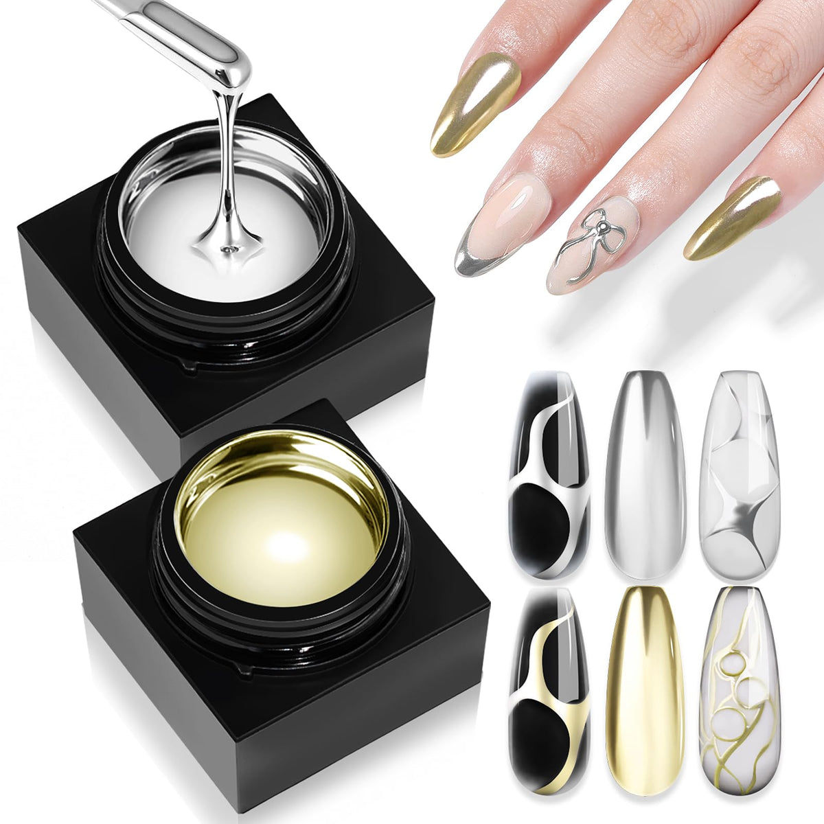 SAVILAND front packaging showing silver and gold mirror gels for salon-quality shine