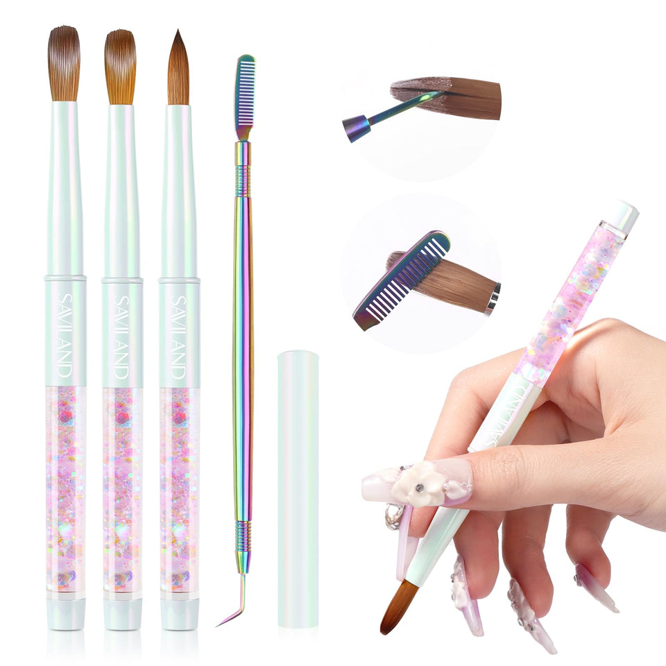 SAVILAND front packaging showing all three brushes and cleaner, professional kit benefit