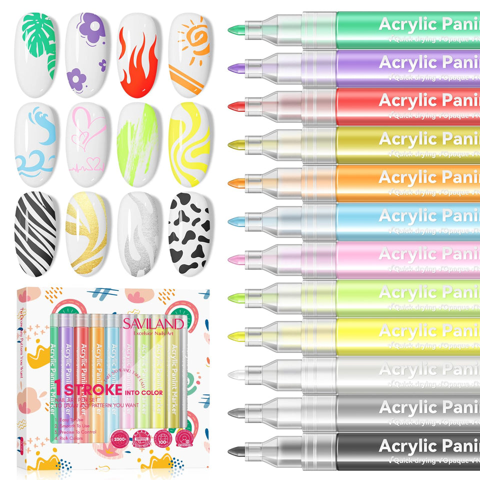 Saviland front packaging showing 12 vibrant nail art pens for easy color choice