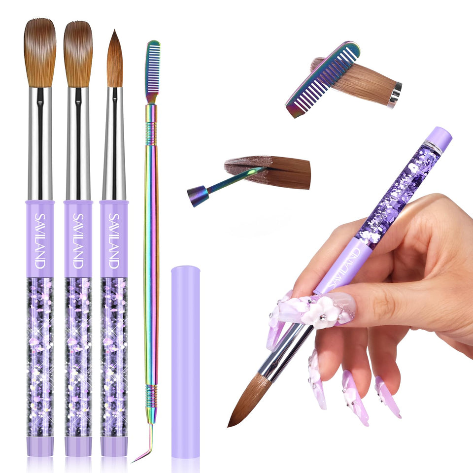 SAVILAND front packaging showing three purple-handle brushes and comb, professional kit benefit