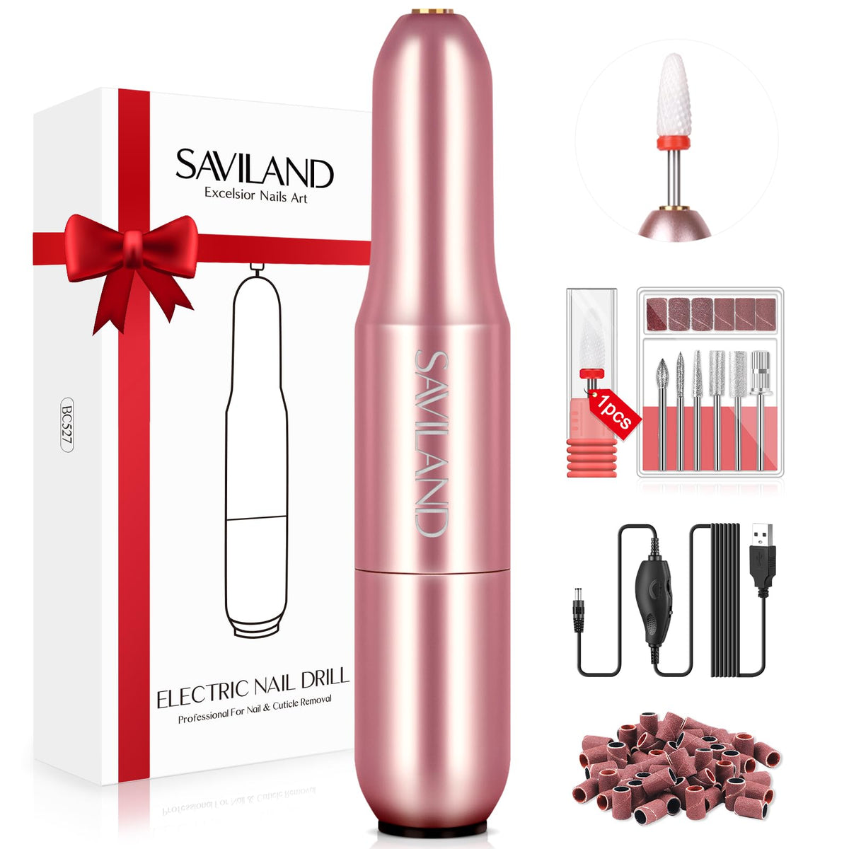 SAVILAND front packaging showing complete portable e-file kit and accessories for convenience