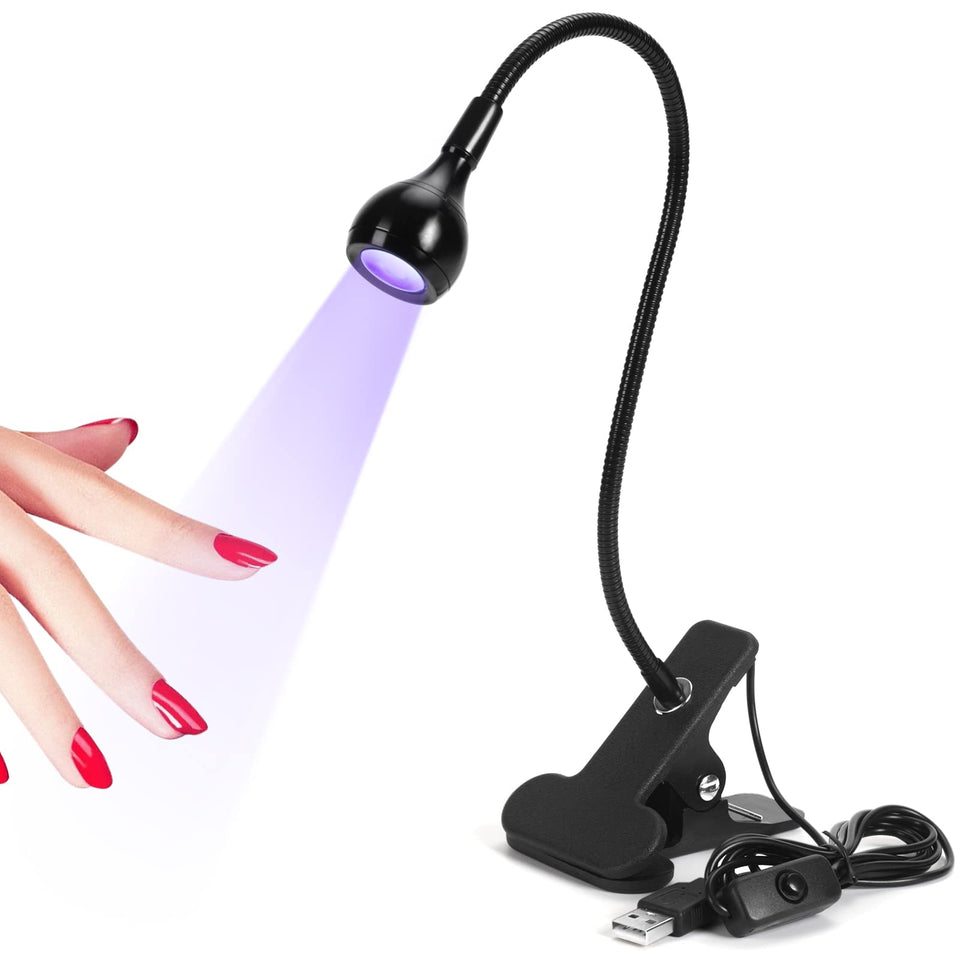 SAVILAND front view of gooseneck clip-on lamp showing compact design and stability