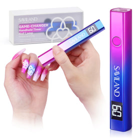SAVILAND front view of handheld 12W UV LED lamp showing compact design and controls, convenient for travel