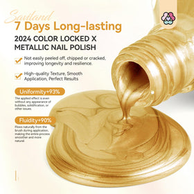 SAVILAND gold polish stroke on a nail plate showing mirror finish for high-shine results