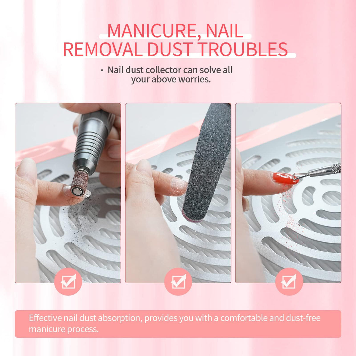 SAVILAND in use filing acrylic nails captures dust at source for a cleaner workspace