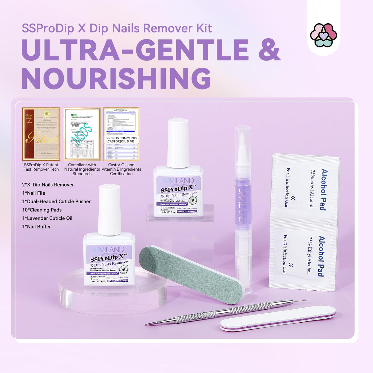 SAVILAND in-use photo demonstrating dip powder softening and removal