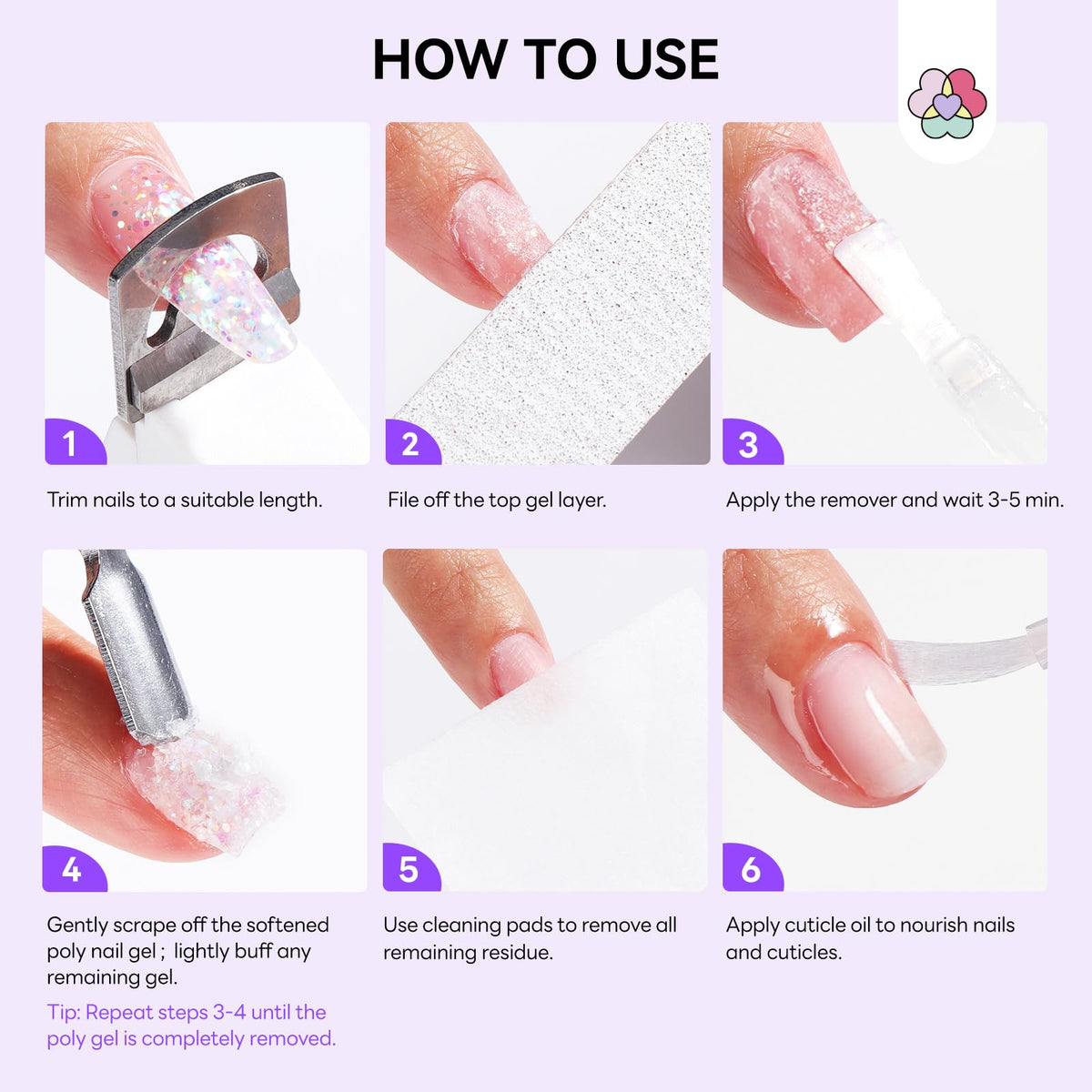 SAVILAND product in use removing softened poly gel, saving time