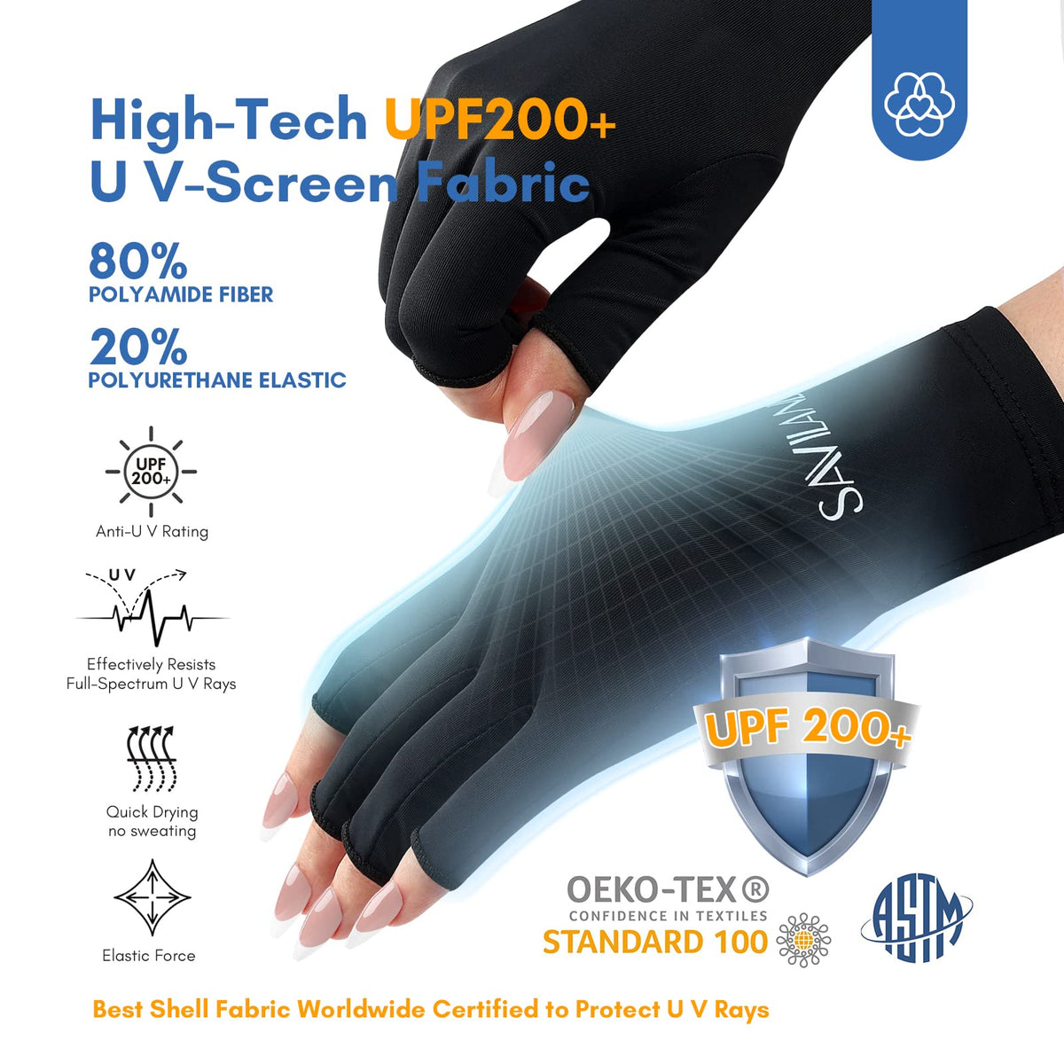 SAVILAND gloves on hands driving outdoors illustrating sun protection
