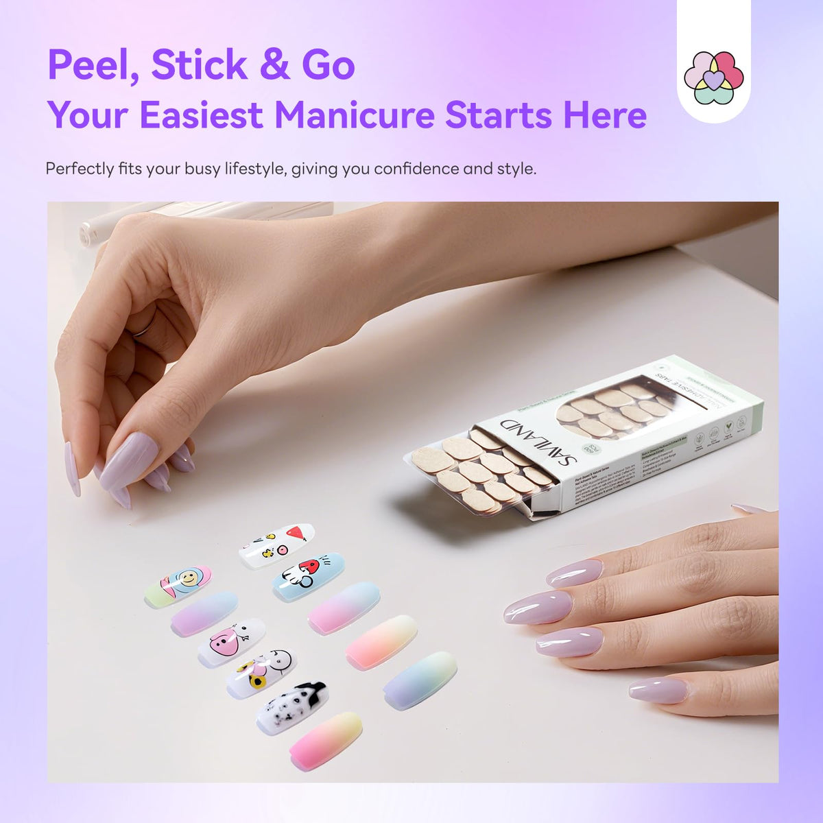SAVILAND lifestyle photo of woman wearing press-on nails for long-lasting confidence