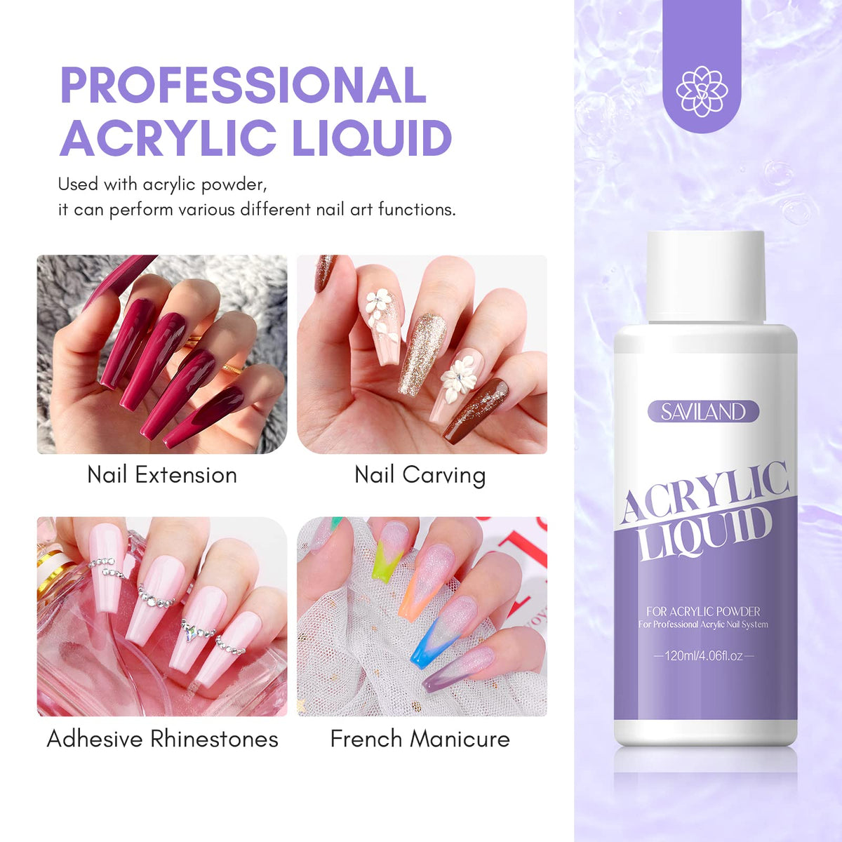 SAVILAND pouring monomer showing smooth texture for consistent acrylic bead formation