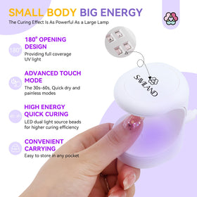 Saviland mini in a manicure setup showing professional-looking on-the-go cures benefit