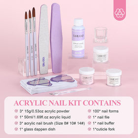 SAVILAND clear white pink acrylic powders and 50ml liquid close-up for color selection