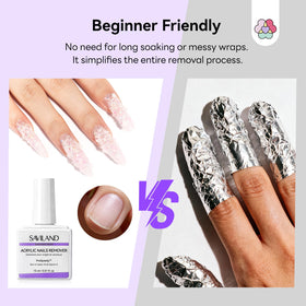 SAVILAND remover in use demonstrating quick acrylic breakdown