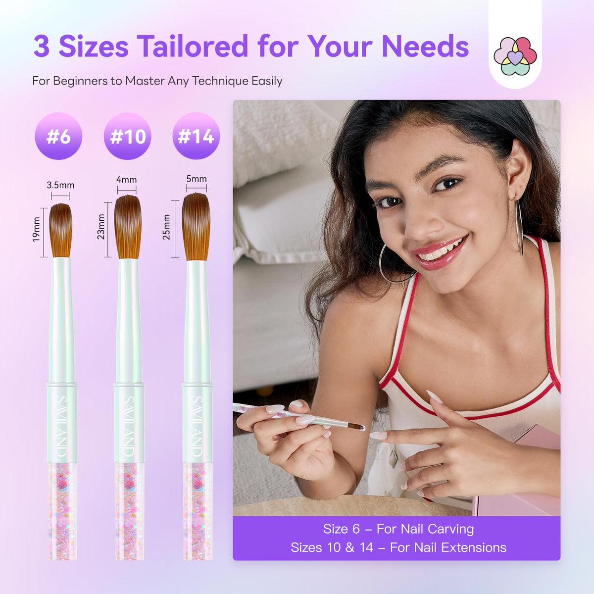 SAVILAND brushes beside a ruler, clear size comparison for informed selection