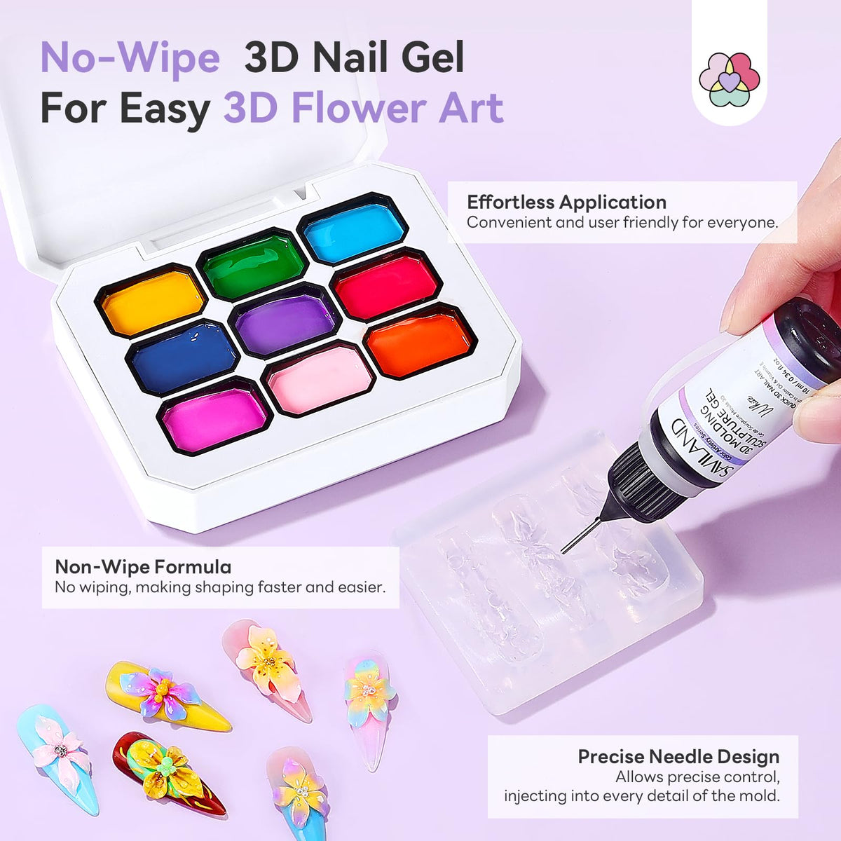 SAVILAND sculpting gel with three silicone flower molds for easy 3D creation