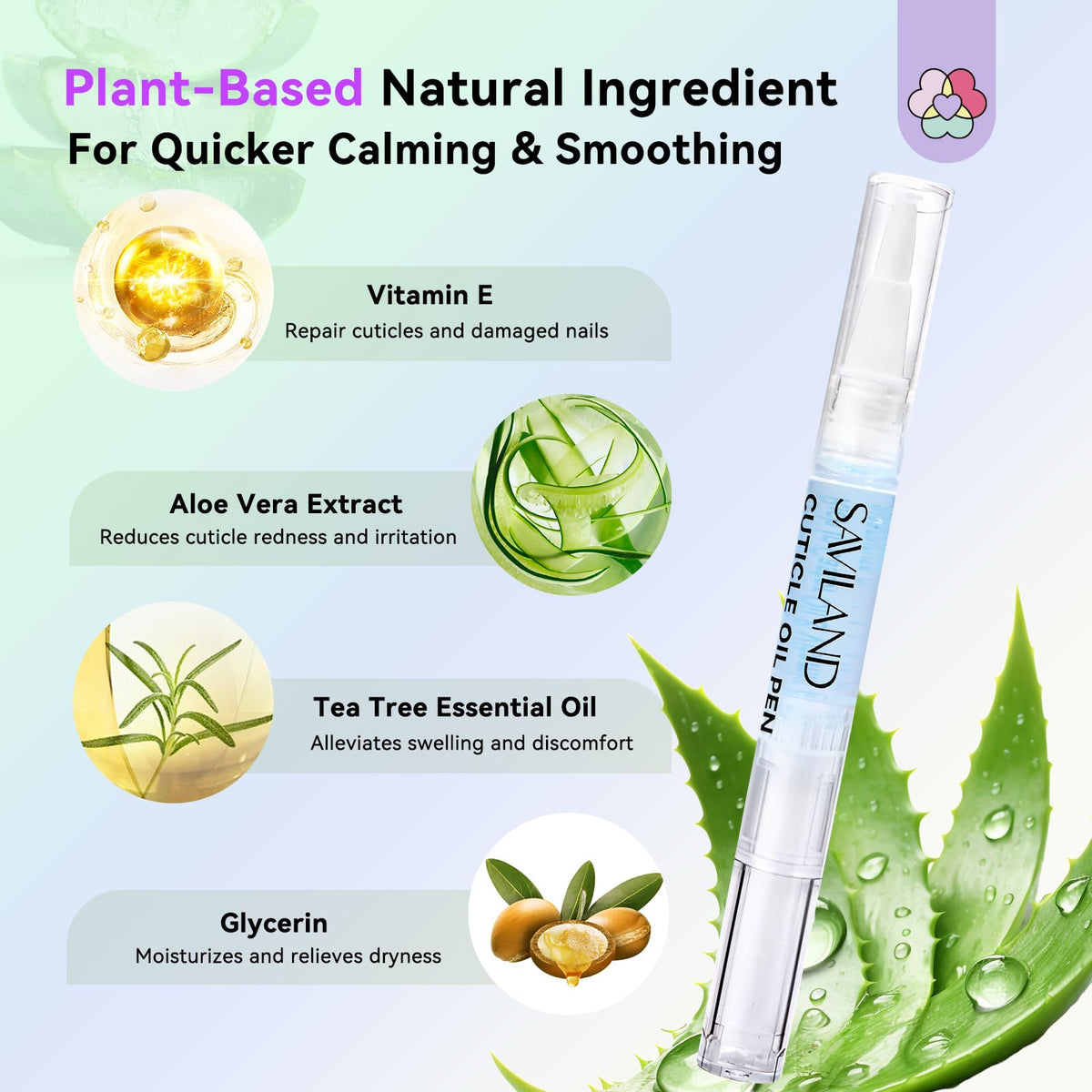 SAVILAND six-flavor pens arranged to highlight aloe blueberry apple lily jasmine osmanthus