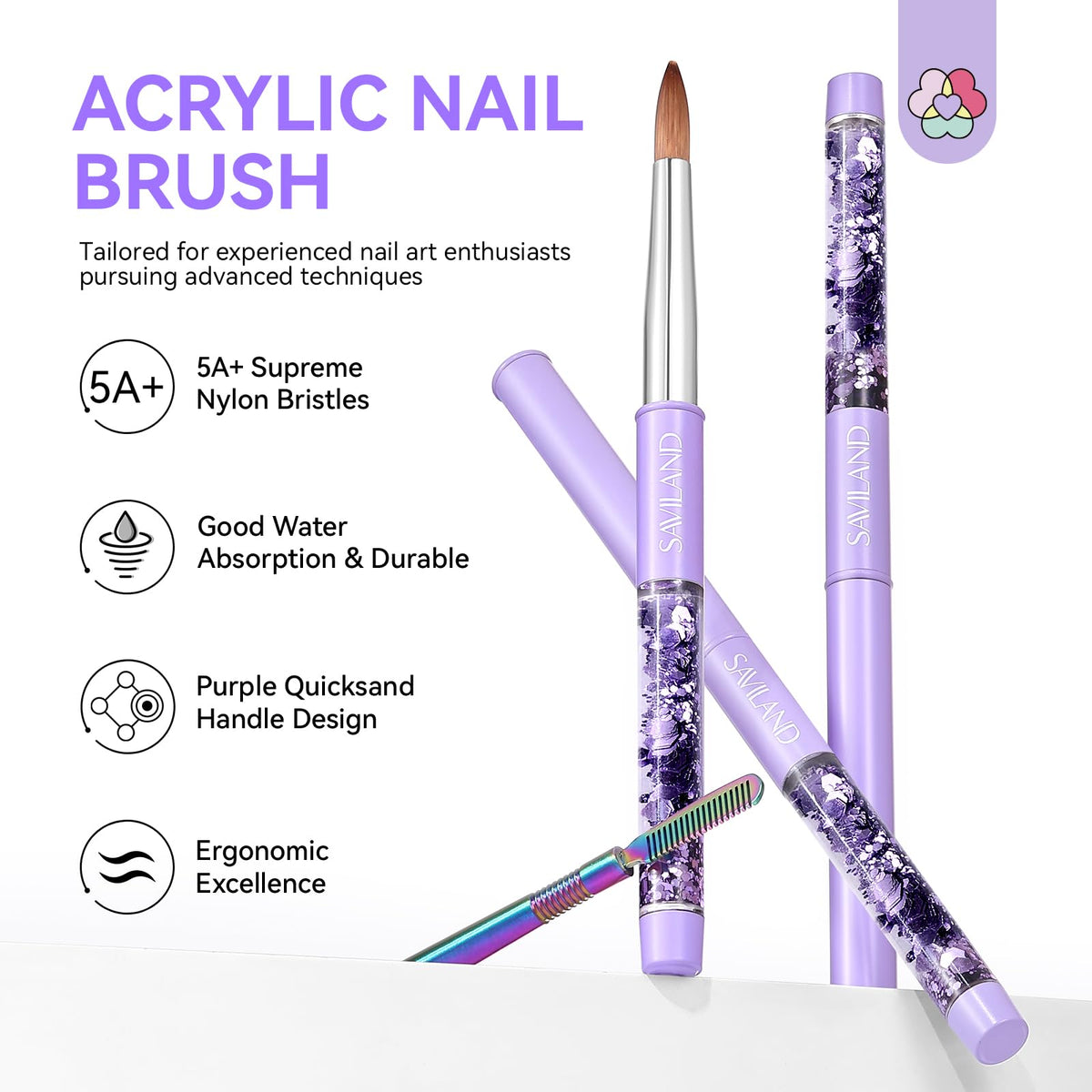 SAVILAND storage display with brushes laid flat to illustrate compact organization
