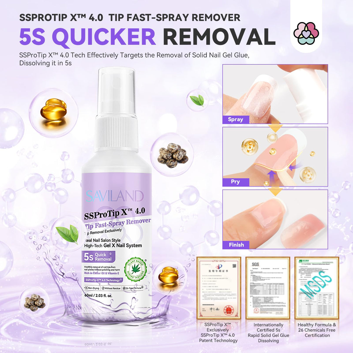 SAVILAND liquid texture drop displaying odorless formula and gentle conditioning
