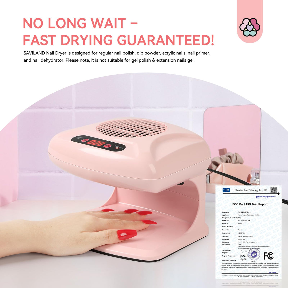 SAVILAND warm and cool controls display for customizable drying comfort