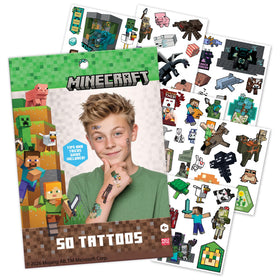 Savvi Minecraft front packaging showing 50 tattoos and safe-ink badge