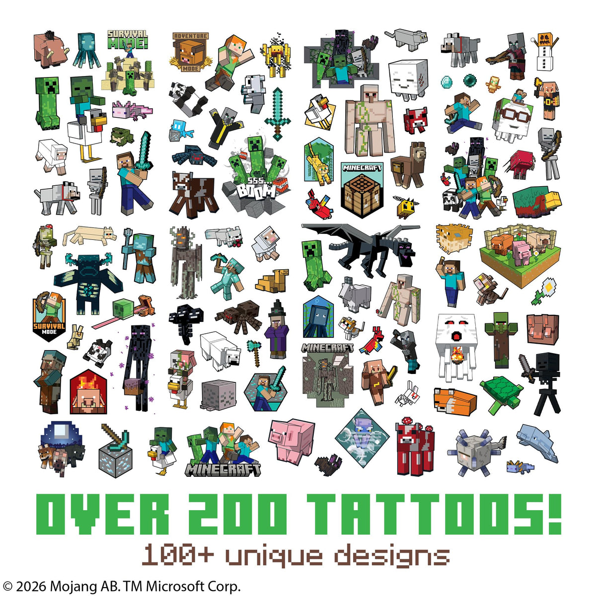 Savvi close-up of tattoo sheet artwork showing crisp Minecraft icons and colors