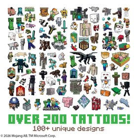 Savvi close-up of tattoo sheet artwork showing crisp Minecraft icons and colors