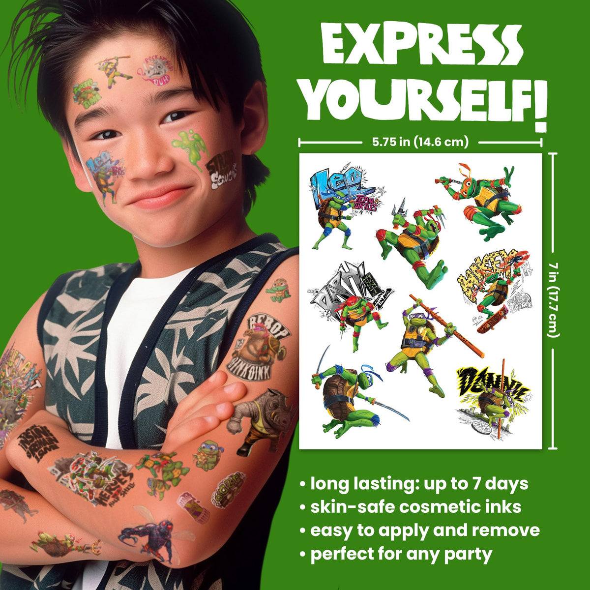 Savvi character portrait tattoo of a Turtle in action, adds playful costume detail