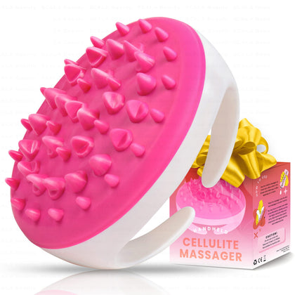 Scala front view of pink silicone massager showing ergonomic grip and benefits