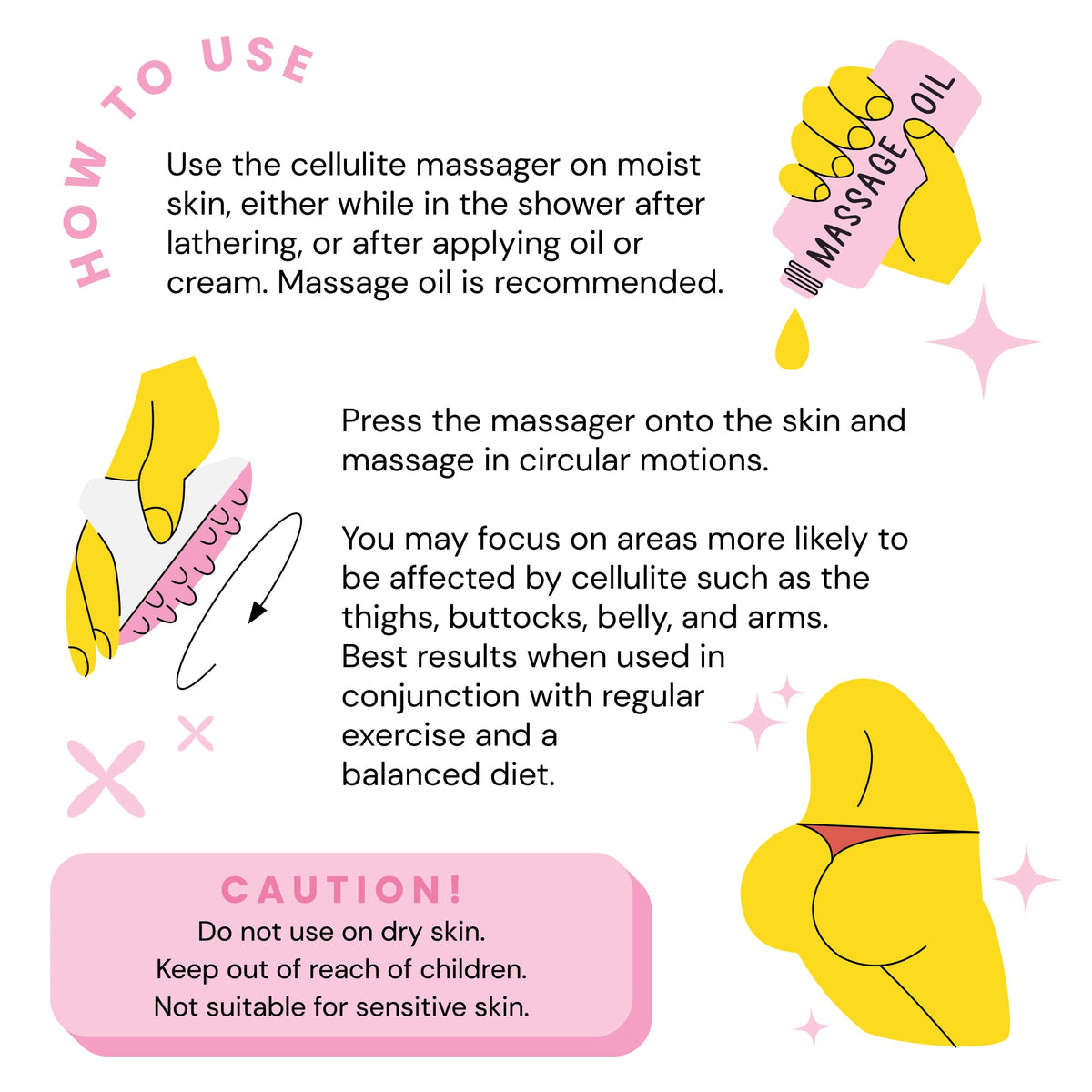 Scala massager next to creams and oils illustrating product application help