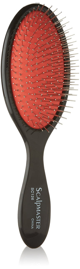 Scalpmaster wire cushion brush front view showing bristles and handle, for smooth detangling
