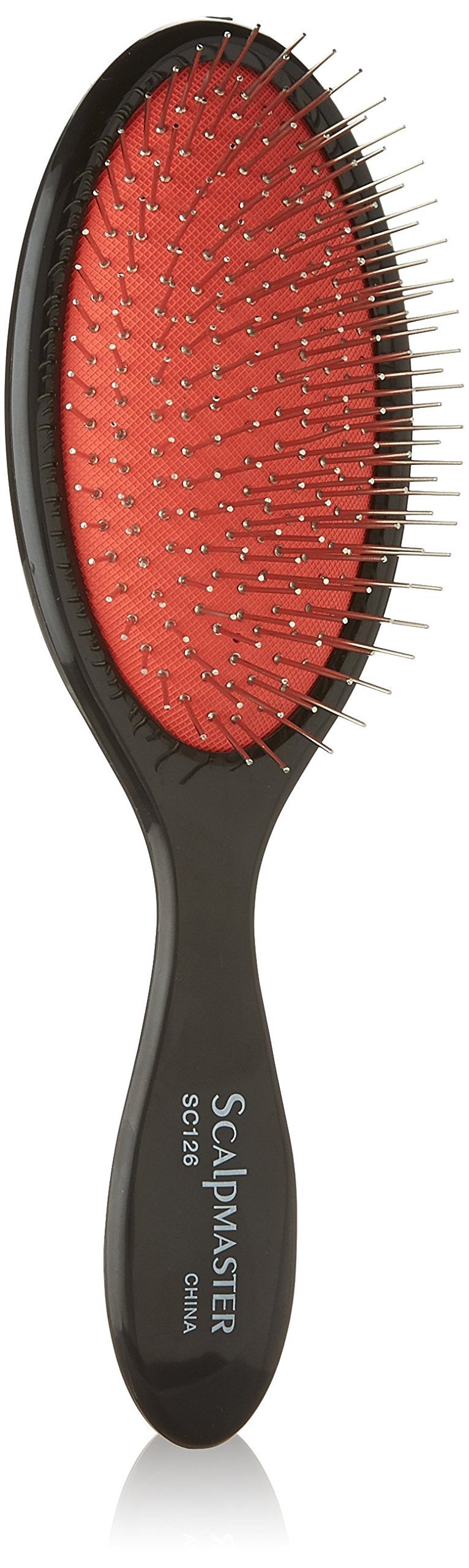 Scalpmaster wire cushion brush front view showing bristles and handle, for smooth detangling