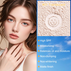 Scarman applying powder on face to set makeup and reduce shine benefit