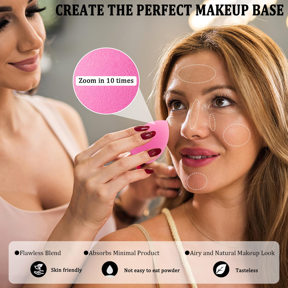 Scartink sponge in use applying liquid foundation for even finish