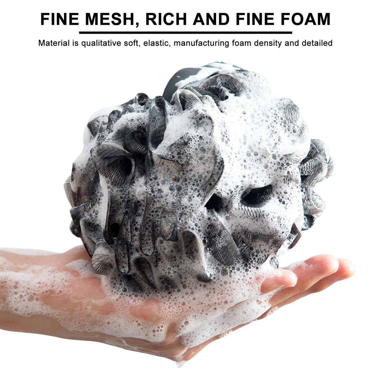 Scartink pouf producing rich foam with body wash to save product