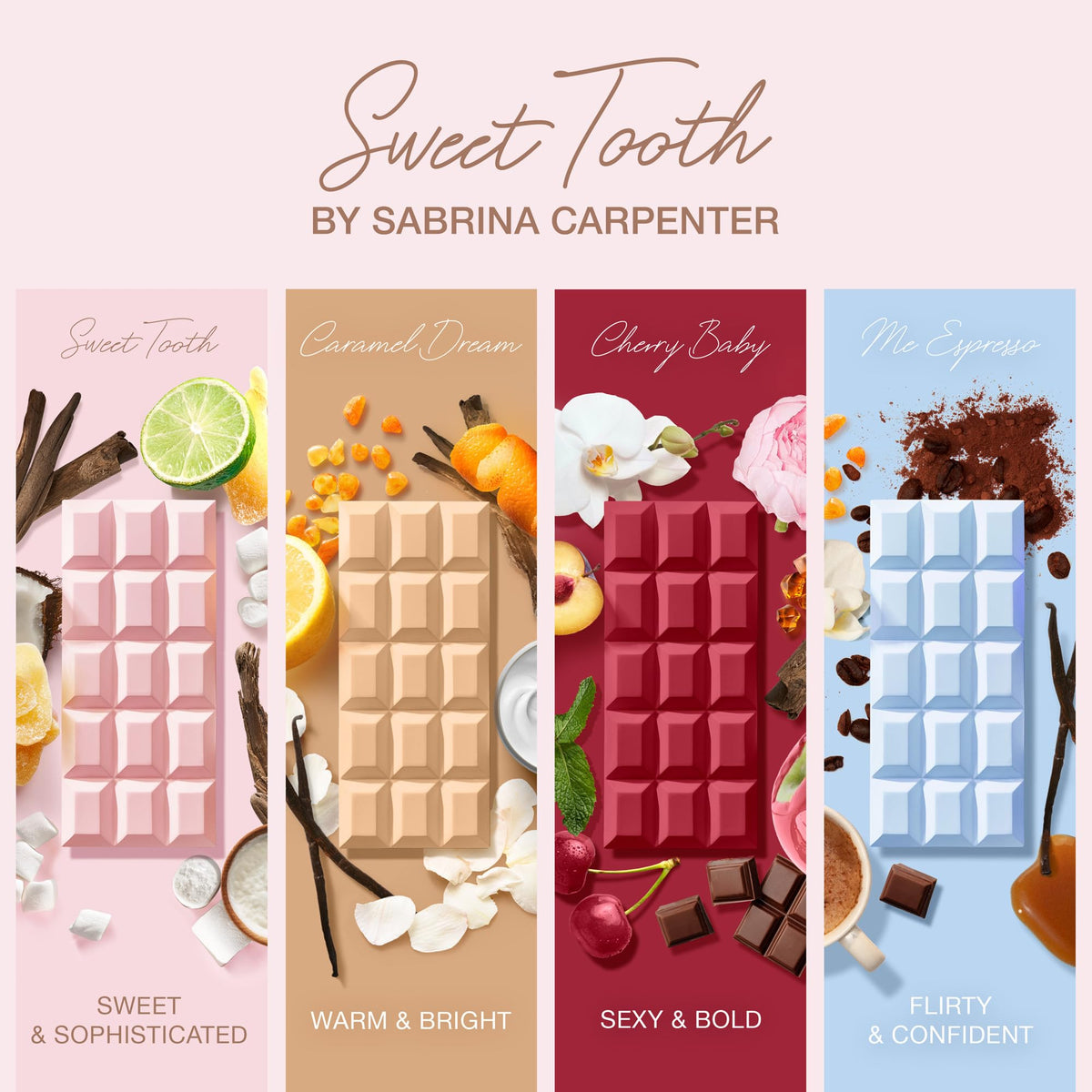 SCENT BEAUTY Sabrina Carpenter closeup of glass reflecting refined design