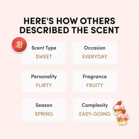 Close-up of perfume liquid texture, shows rich vanilla-strawberry tone