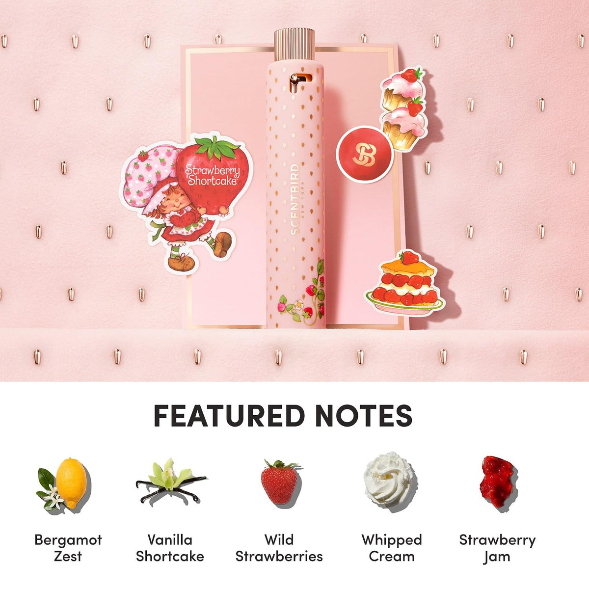 Scentbird spray nozzle releasing mist, demonstrates easy application