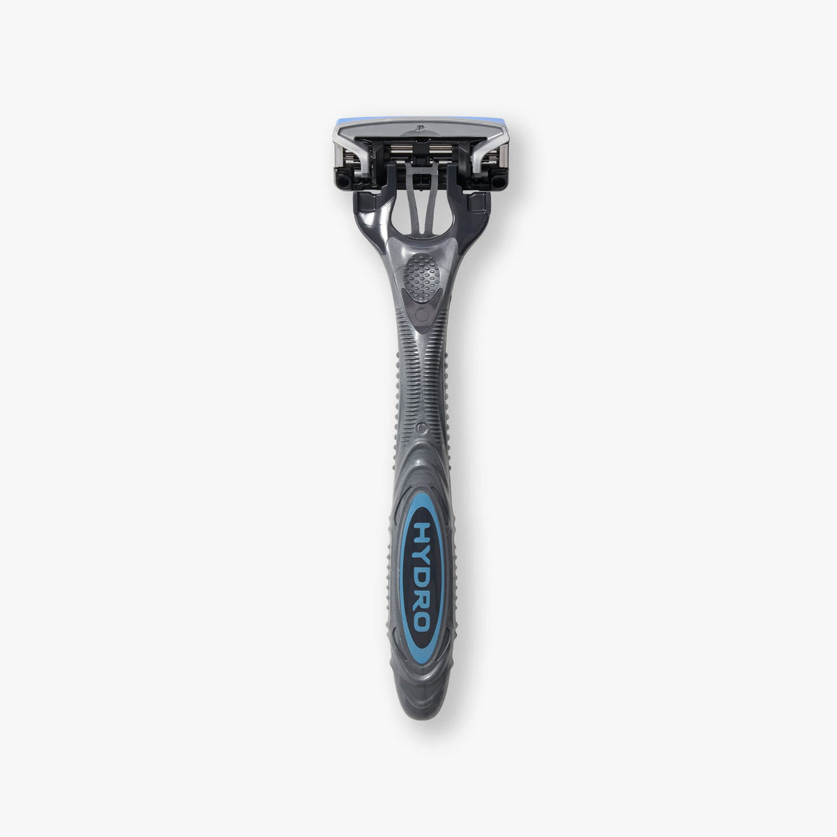 Schick Hydro 5 ergonomic rubber grip close-up for secure control benefit