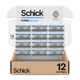 Schick Hydro front packaging view showing 12-count refills and ease