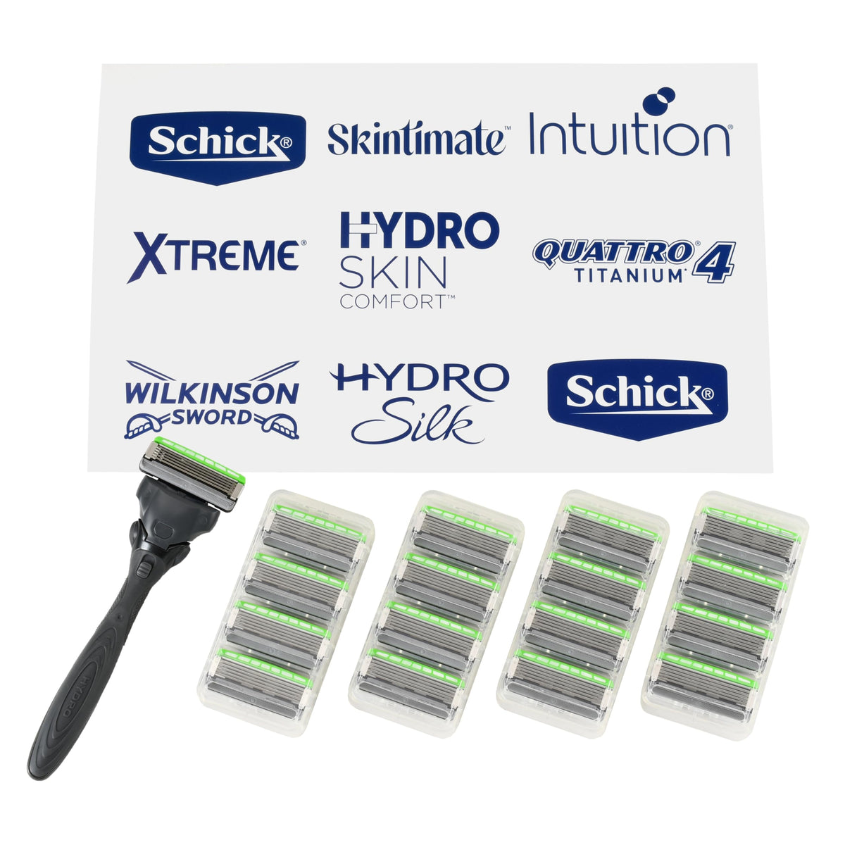 Schick Hydro Sensitive handle close-up with shock absorb grip for smoother control