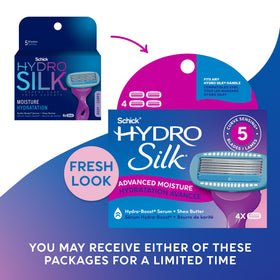 Schick Hydro Silk close-up of five blades highlighting precision and reduced tug for smoother shaves