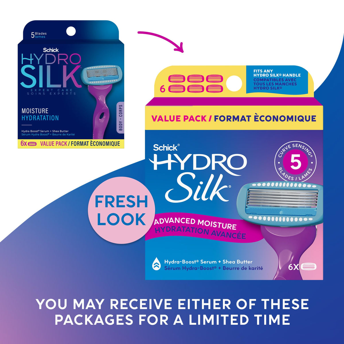Schick Hydro Silk close-up of five curve-sensing blades for a smoother shave