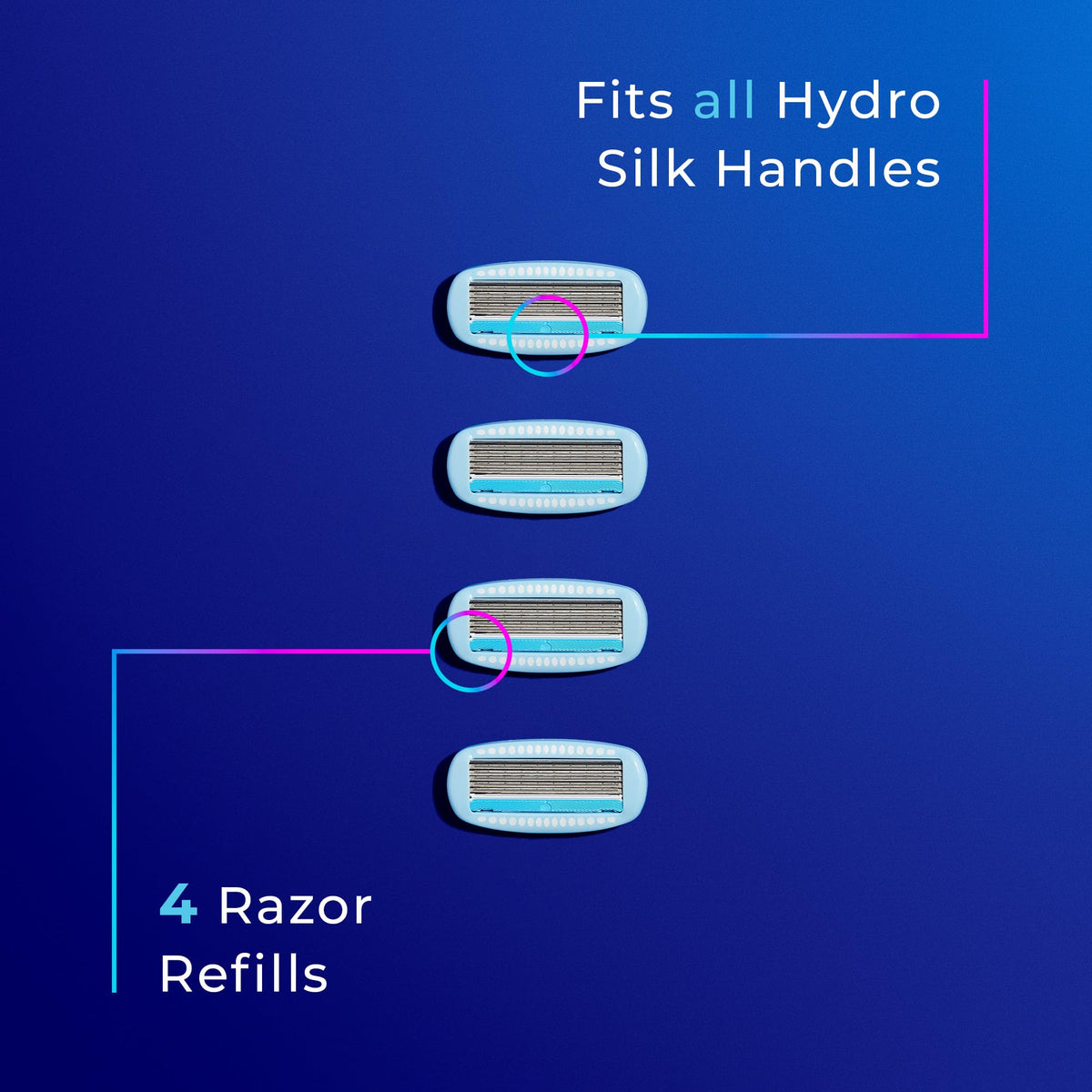 Schick Hydro Silk four cartridges laid flat to show contents of the 4-count pack