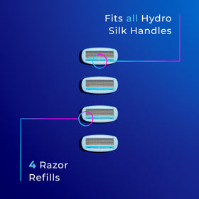 Schick Hydro Silk four cartridges laid flat to show contents of the 4-count pack