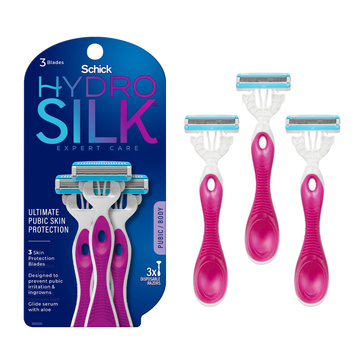 Schick Hydro Silk front packaging showing 3-count for bikini comfort